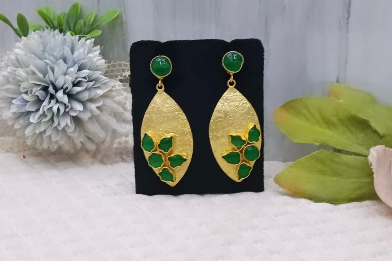 golden and teal brass light weight green earring for woman