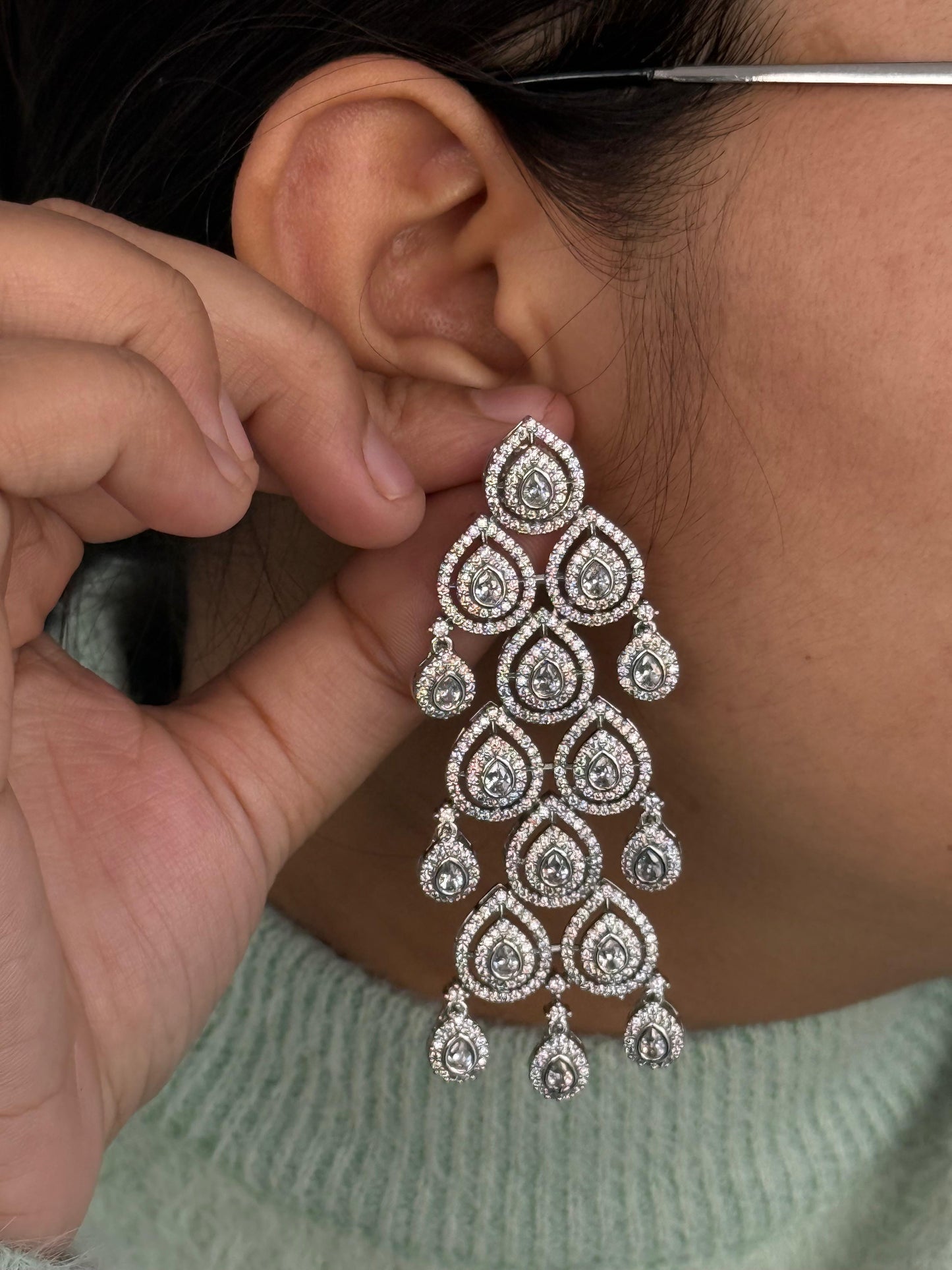 Elegant Silver CZ Chandelier Earrings for women