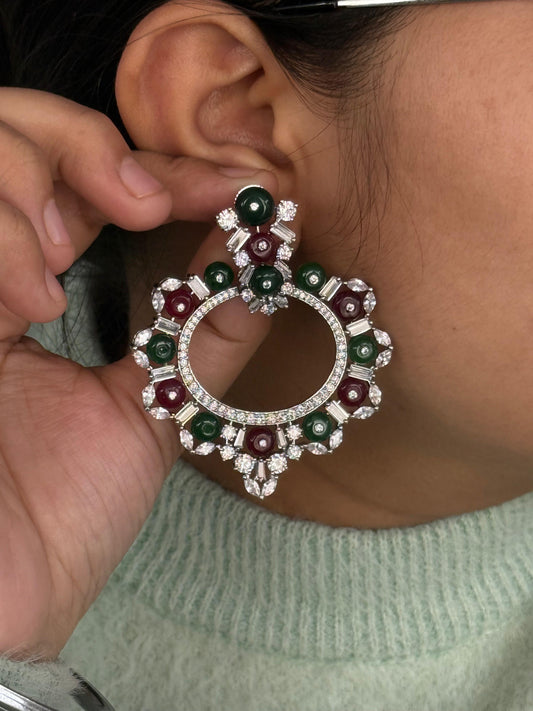 Red & Green Stone Vintage Circle Hoop Earrings