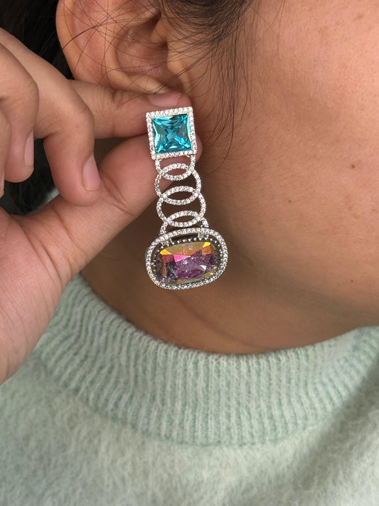 Elegant Multicolor Crystal & Blue Topaz Dangle Earrings