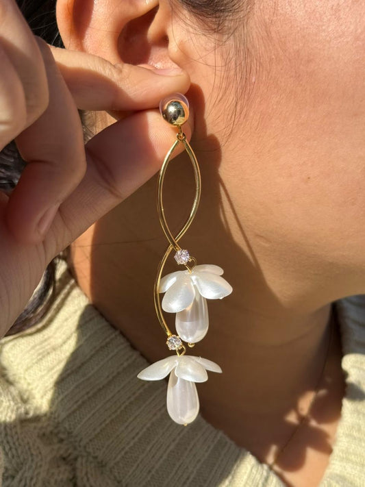 Statement Drop Flower Earring in white for woman