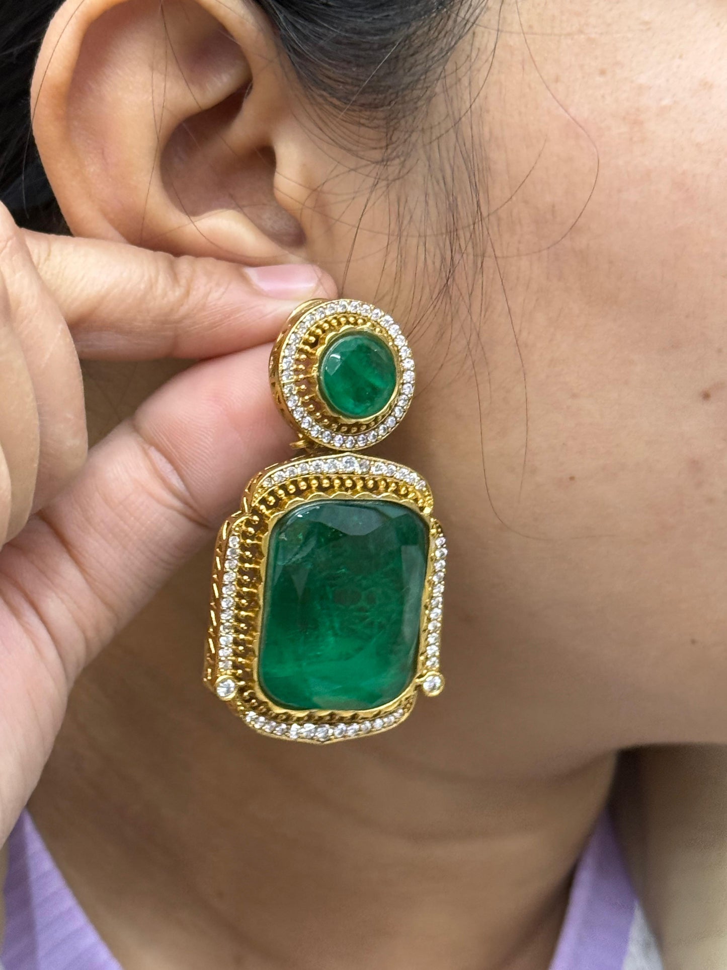 Doublet Stone With Kundan Earrings in green for woman