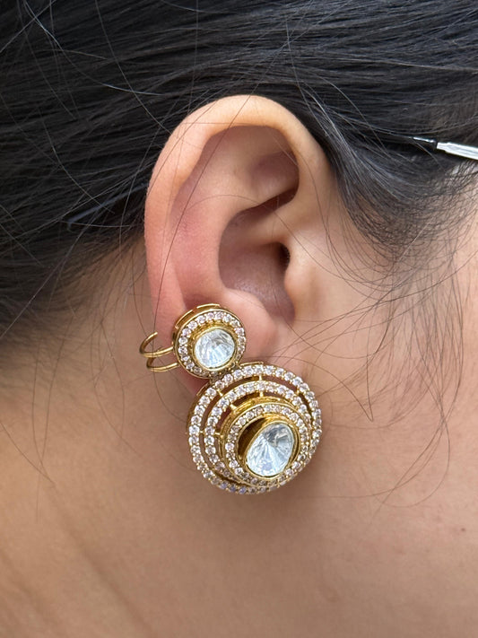 Polki With Side CZ Kundan Earrings in gold for woman