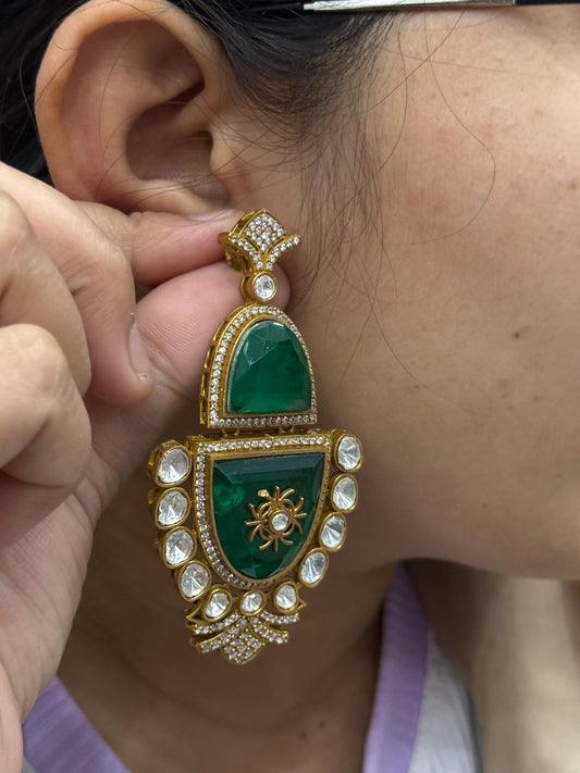 Long Earring With Mossanites  in green for woman