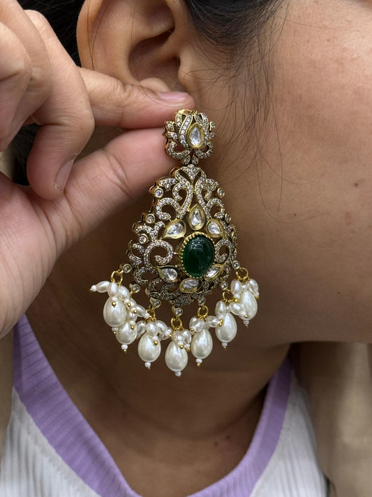 MangalTrai Kundan Earring in green for woman