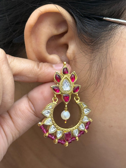 Takkar Kundan Chandbali Earring in pink for woman