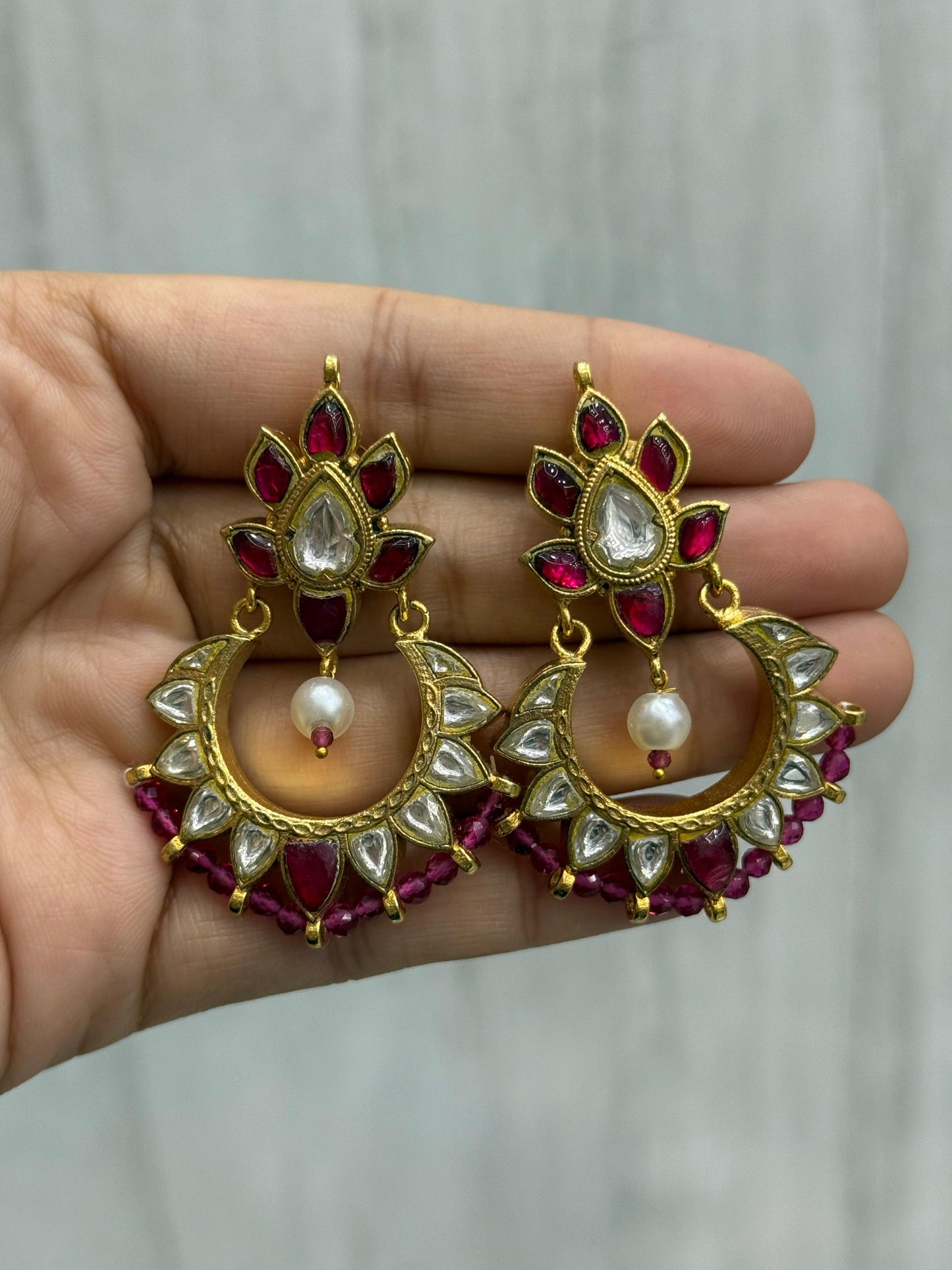 Takkar Kundan Chandbali Earring in pink for woman
