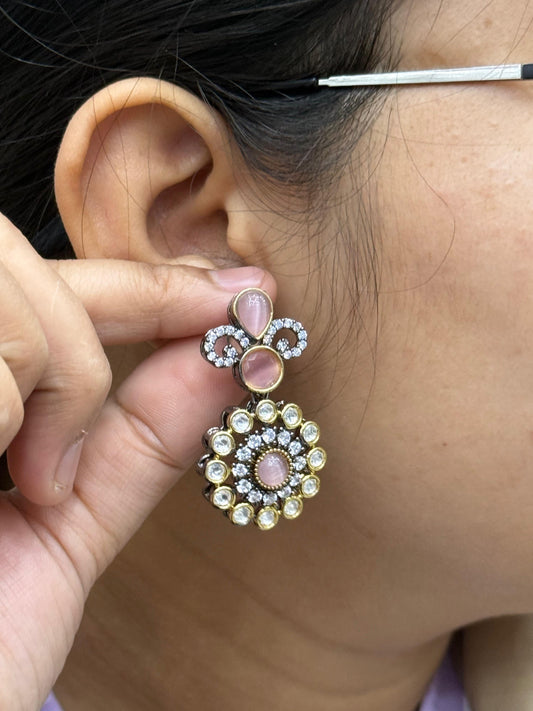 Cute Kundan Earring in pink for woman