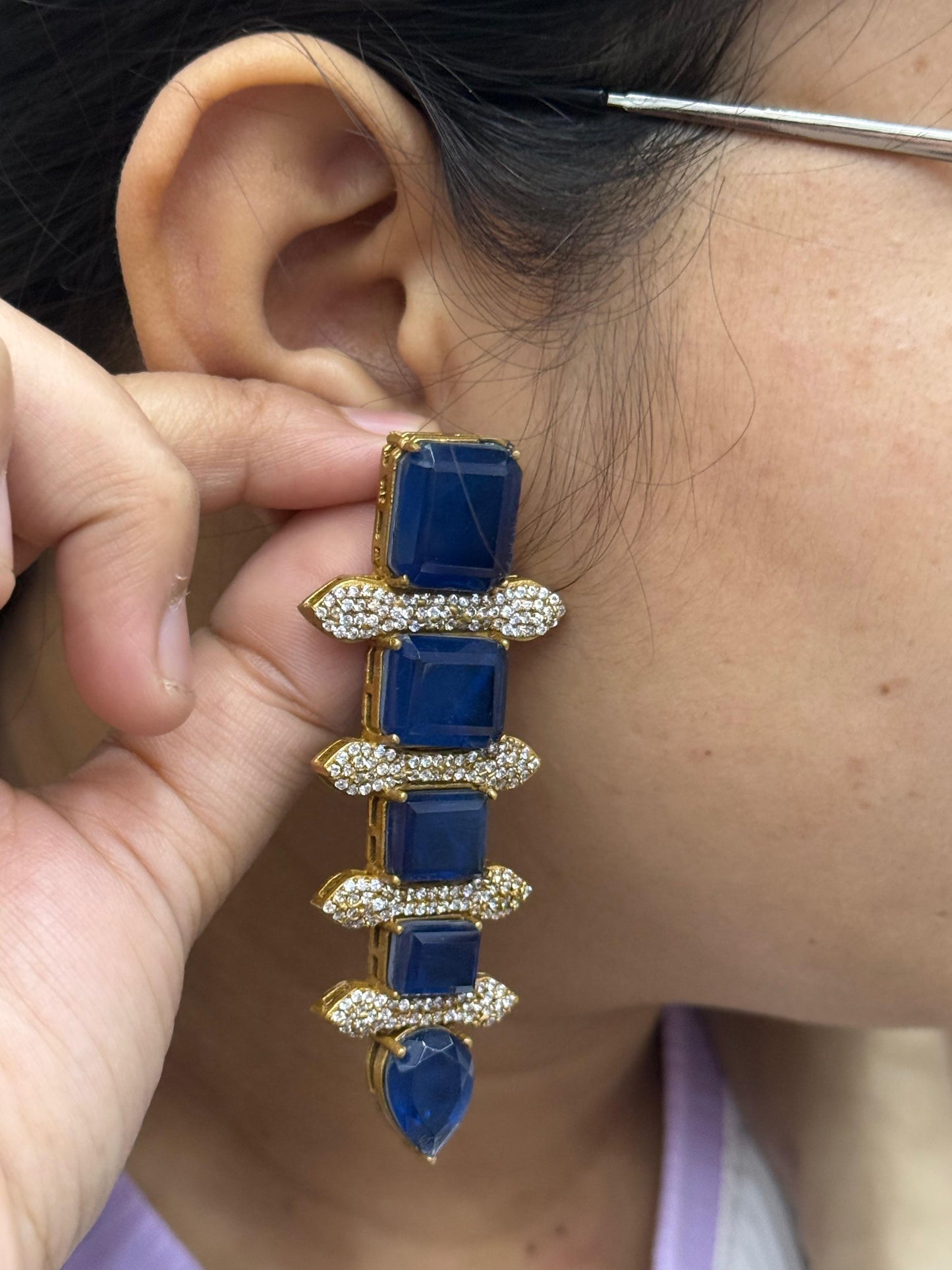 Doublet Stone With CZ Earring in green for woman