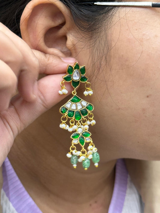 Paachi Kundan Earring in green for woman
