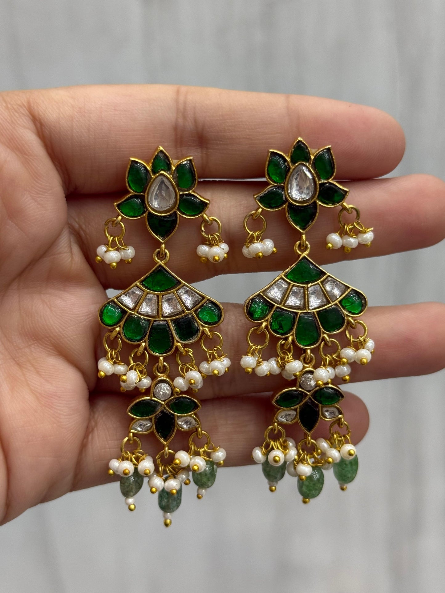 Paachi Kundan Earring in green for woman