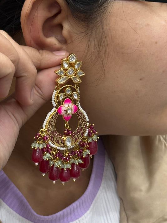 Meenakri Enamelling With Polki Earring in red for woman