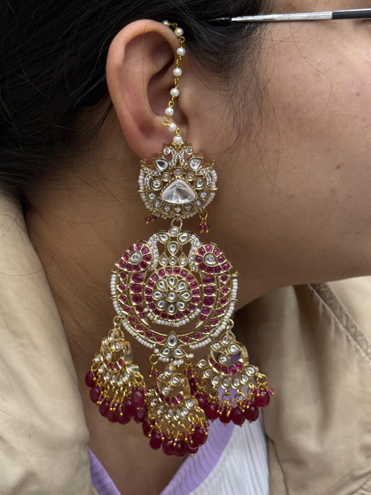 Chandbalis With Pracious Beading With Kaanchin  in maroon for woman