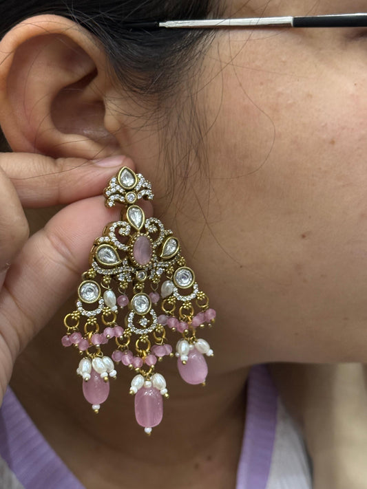Pink Beading With Mangaltrai Earring for woman