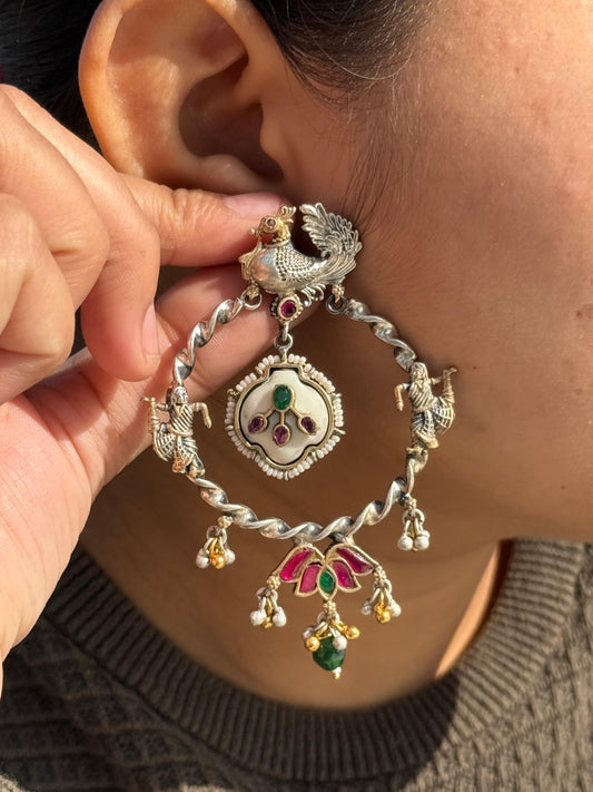 Lotus With Bird Silver Earring for woman