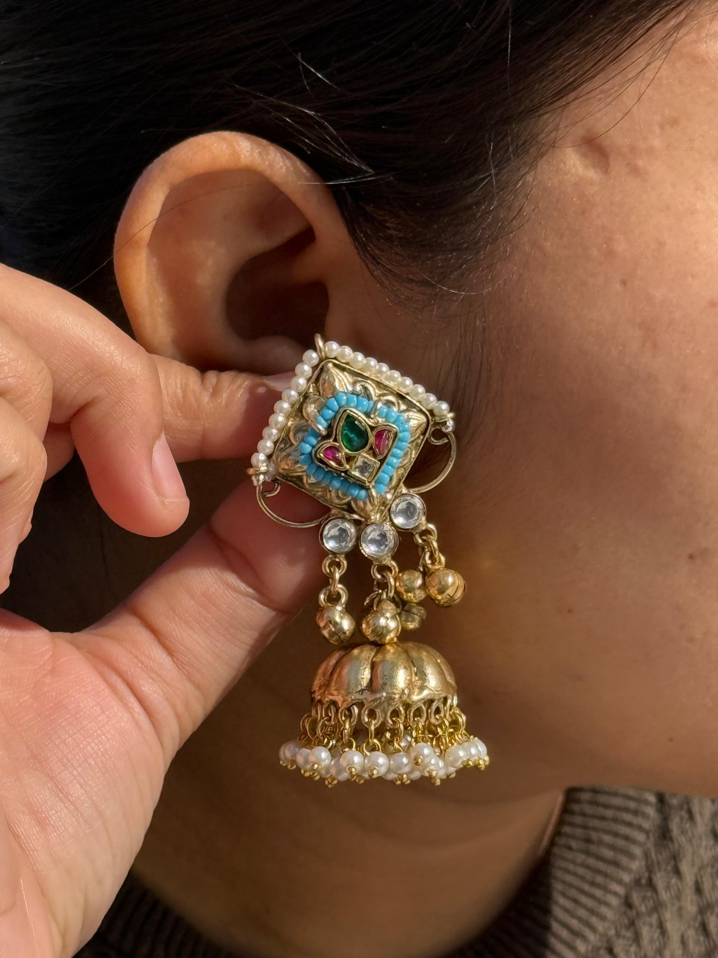 Golden Tone Jhumka With Side Beading for woman