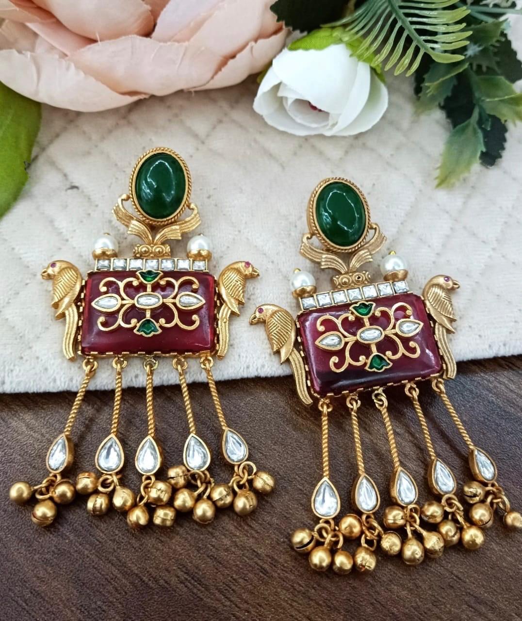 Sparrow With Carving on Stone Earring for woman