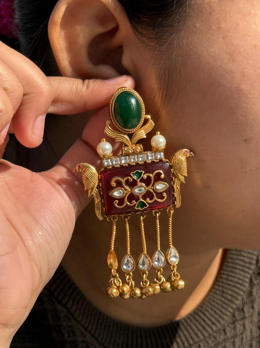 Sparrow With Carving on Stone Earring for woman