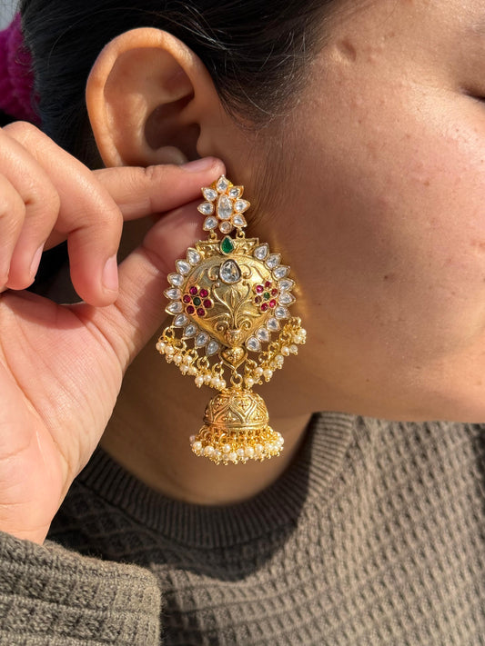 Gold With Side Polki With Jhunmka Earring for woman
