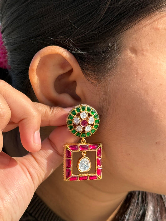 Square With Centre Mossanite Earring for woman