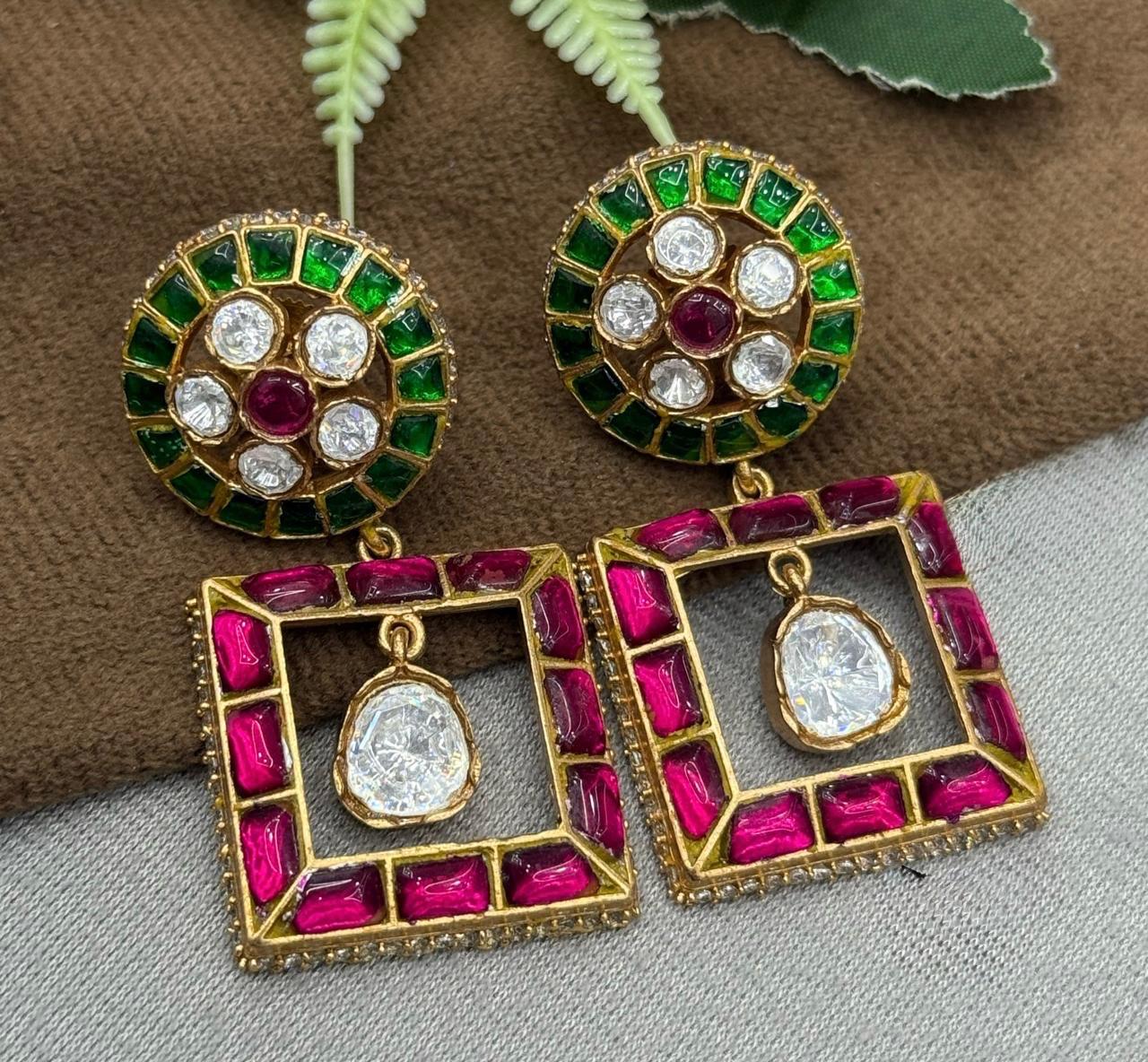 Square With Centre Mossanite Earring for woman