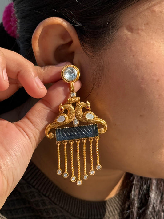 Peacock With Craved Stone Earring for woman