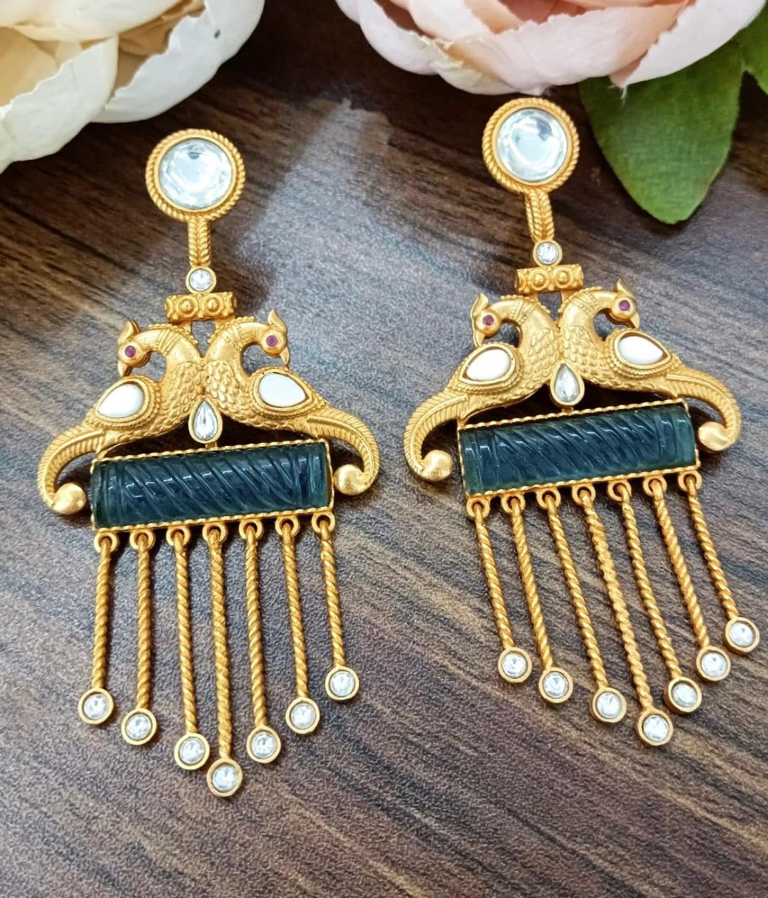 Peacock With Craved Stone Earring for woman