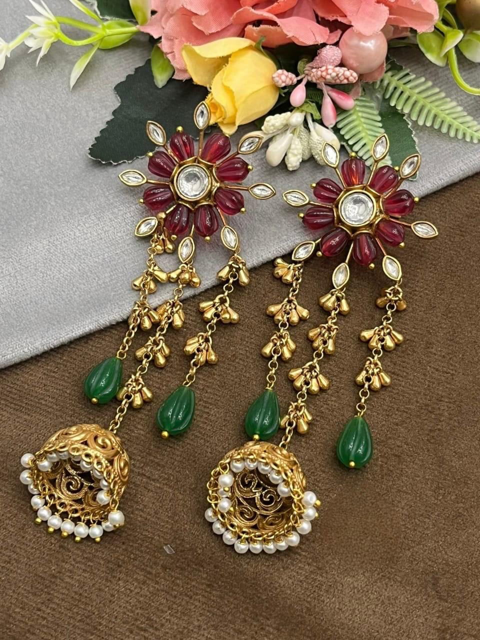 Tulip Beads With Carved Beads Earrings for woman