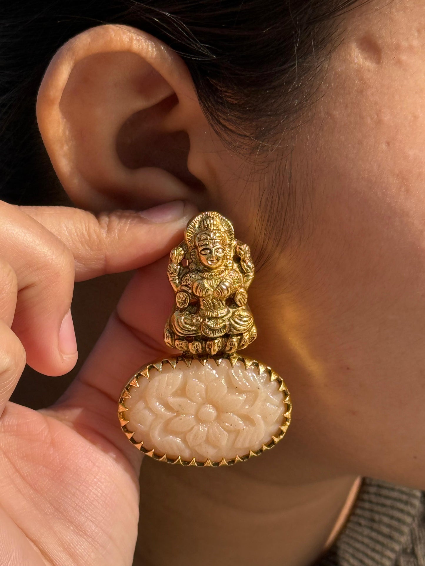 Lakshmi ji With Carved Stone Earring for woman