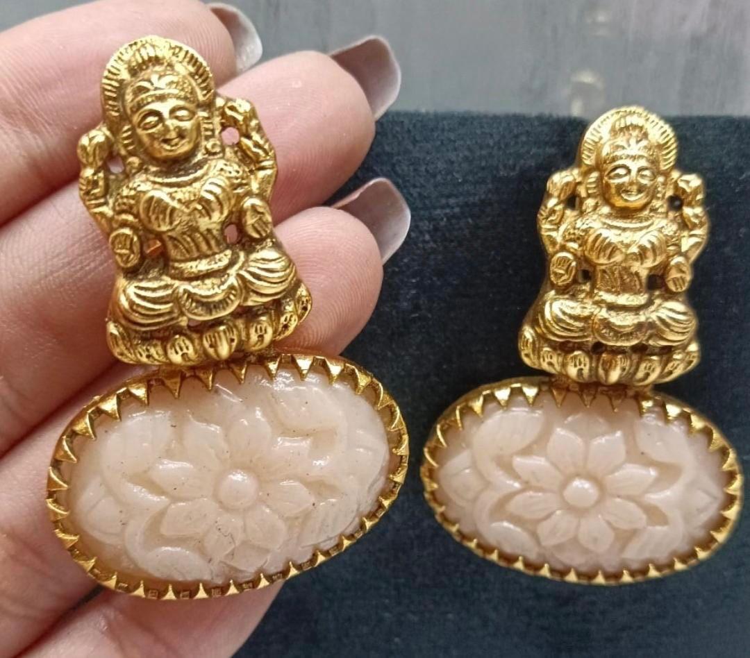 Lakshmi ji With Carved Stone Earring for woman