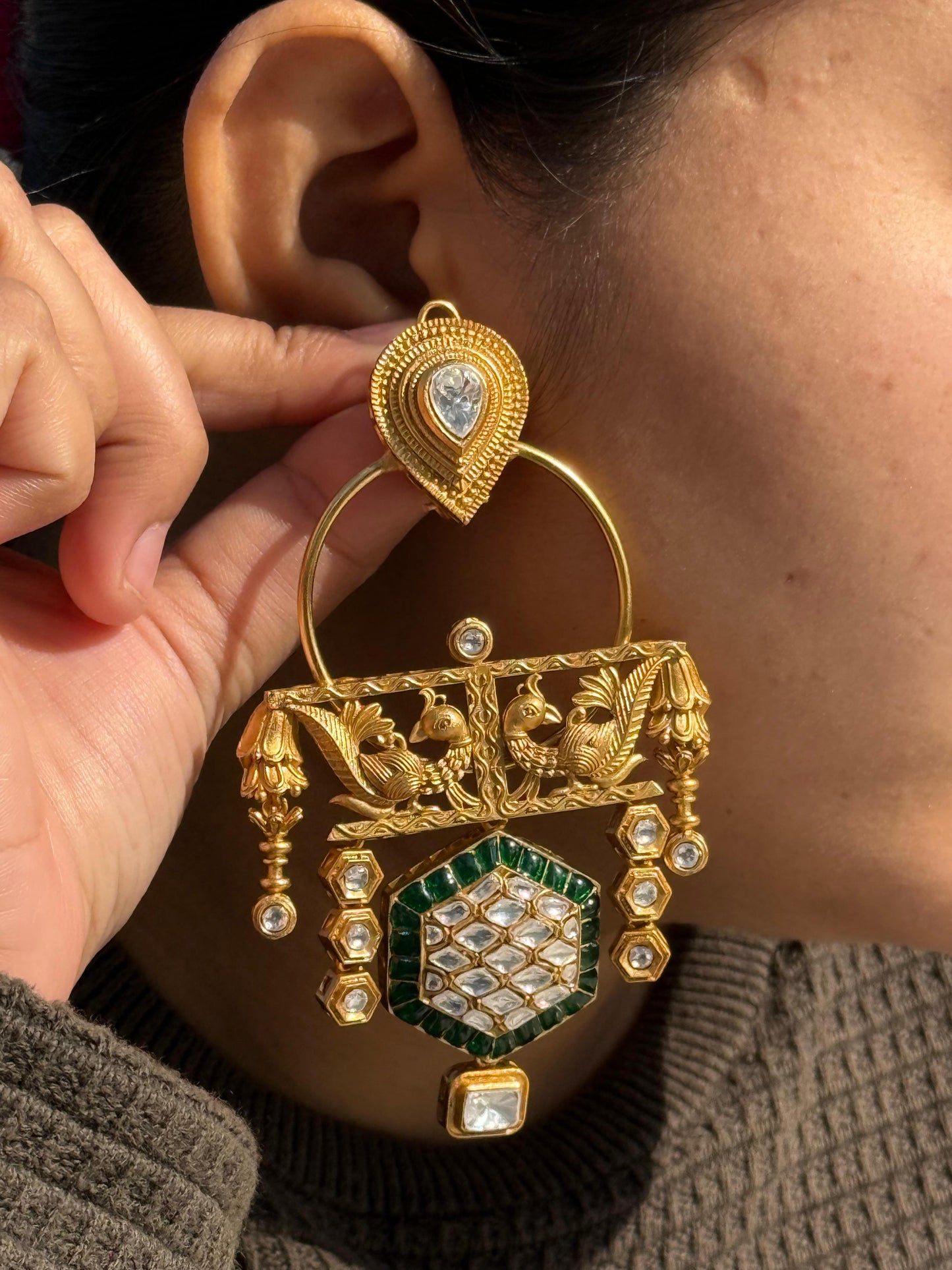 Braod And Long Earring With Golden Finish for woman