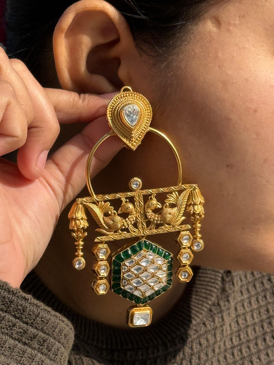 Braod And Long Earring With Golden Finish for woman