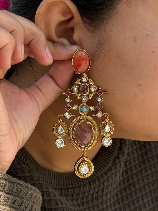 Natural Stones With Kundan Mossanite Earring for woman