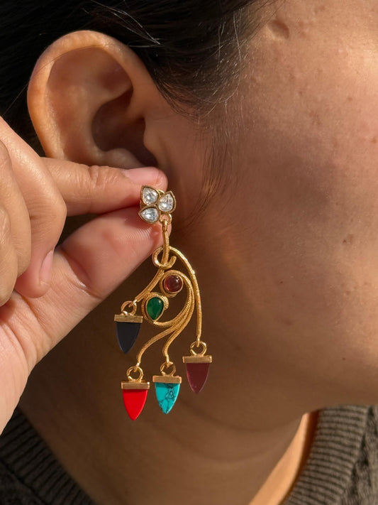 Colourful With Gold Finish Earring for woman