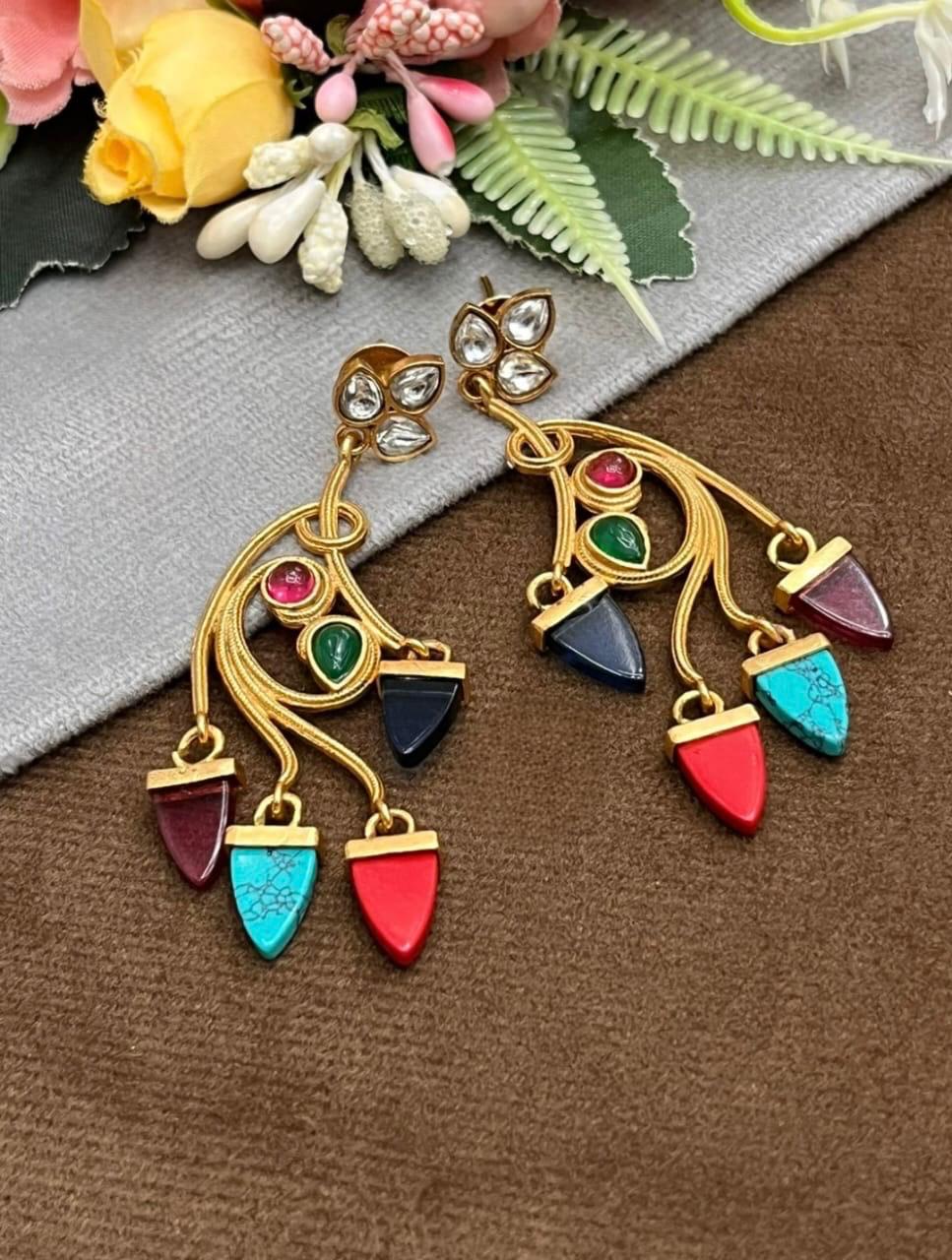 Colourful With Gold Finish Earring for woman