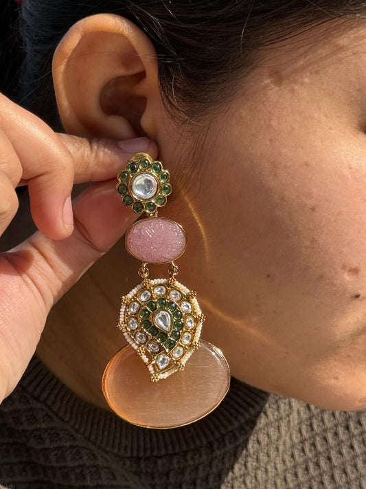Carved Stone With Kundan Earring for woman