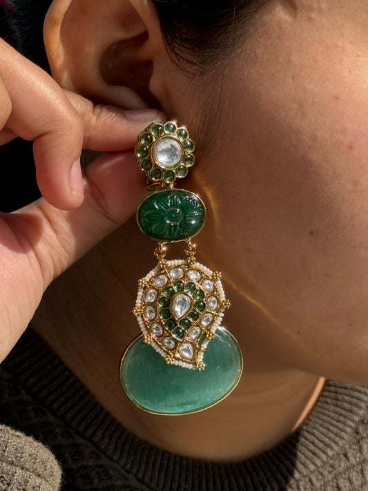 Carved Stone With Kundan Earring for woman