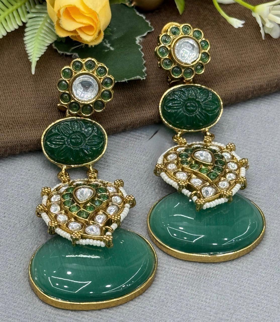 Carved Stone With Kundan Earring for woman