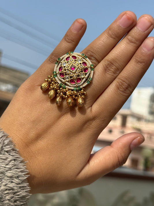 Pearl Beading With Round Rajwadi Ring for woman