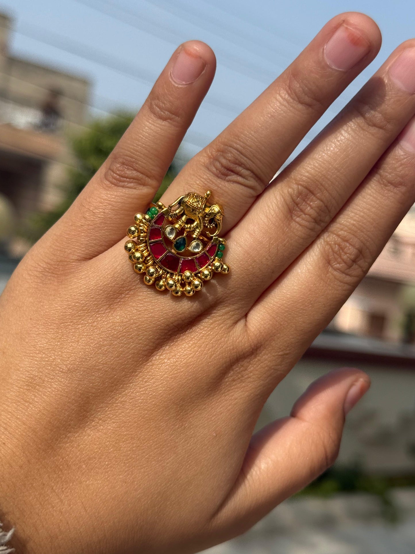 Elephant Takkar Kundan Ring for woman