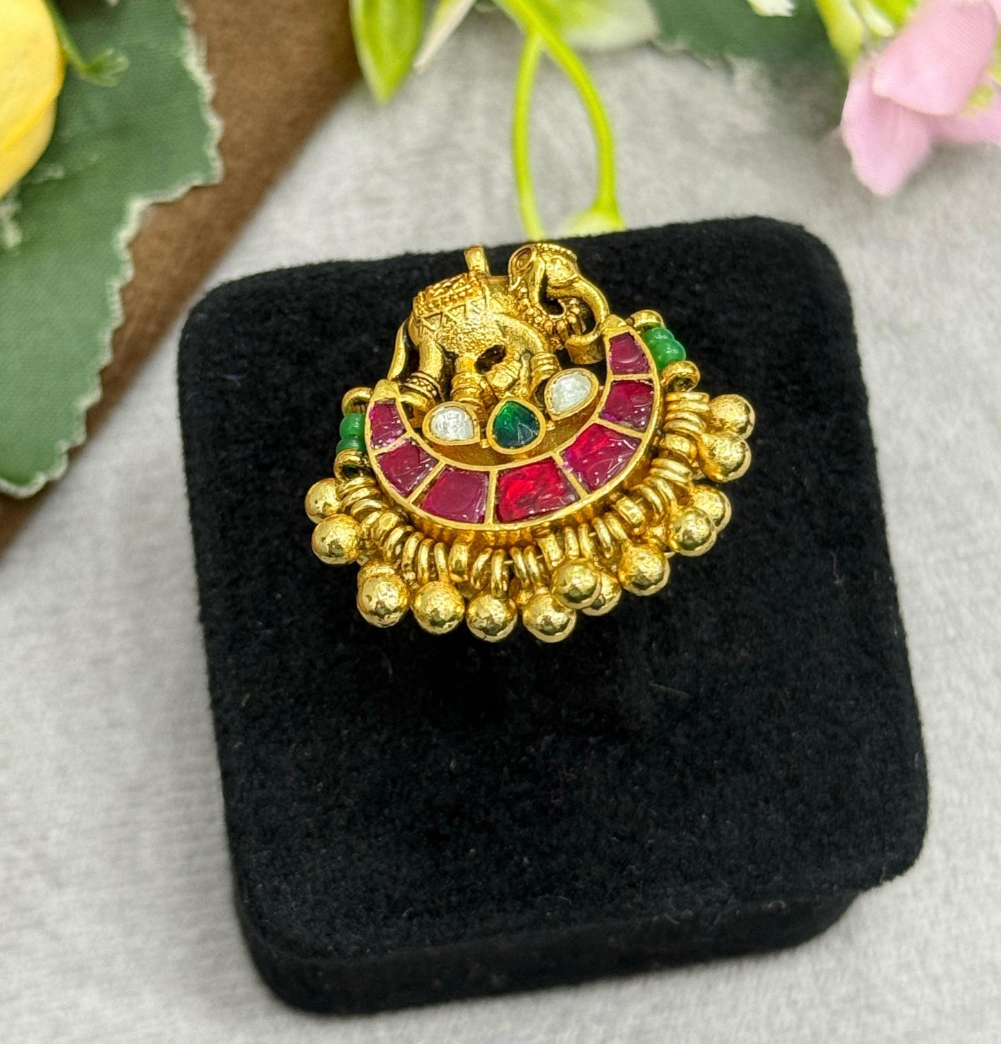 Elephant Takkar Kundan Ring for woman