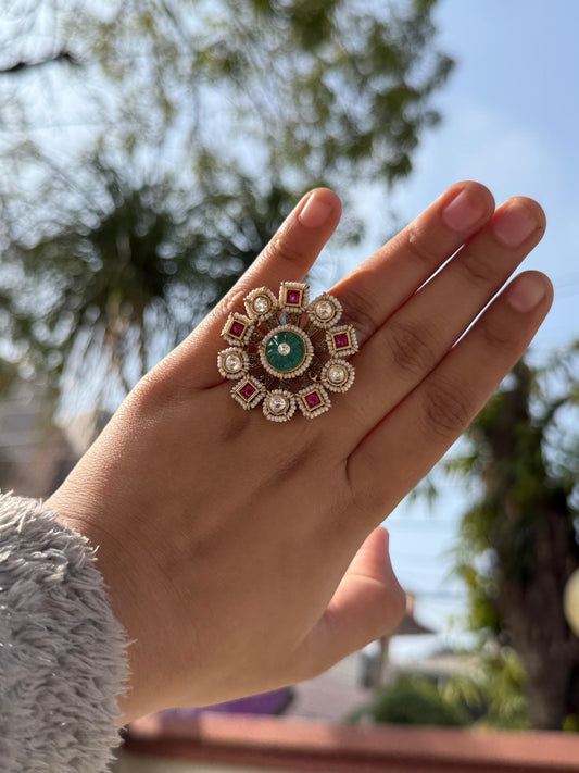 Floral Pearl With Kundan Heritage Ring for woman