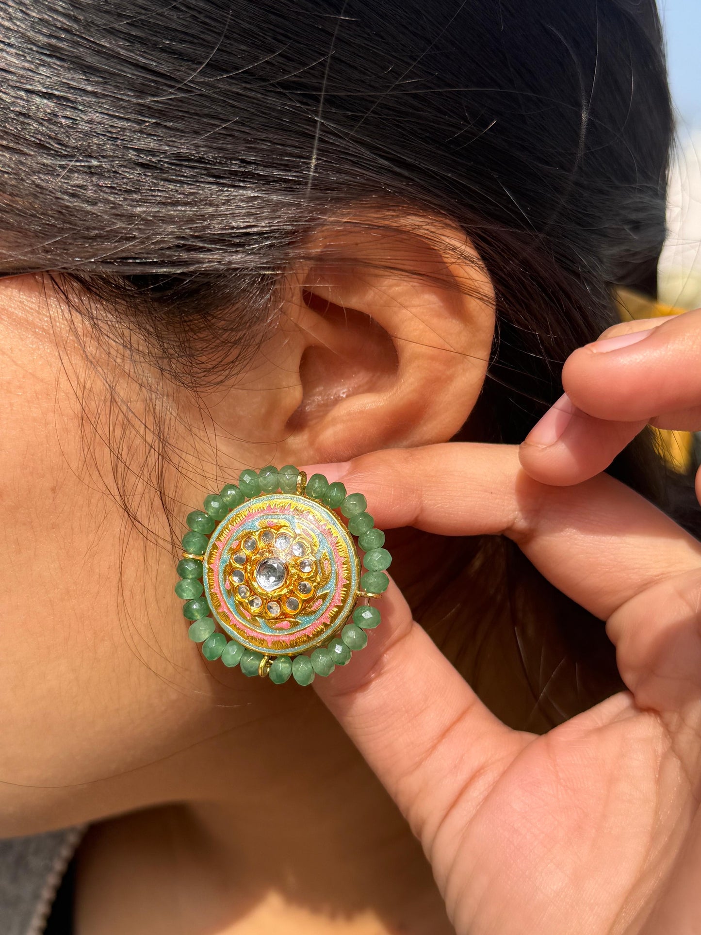 Meenakari Studs With Side Beading Studs for woman