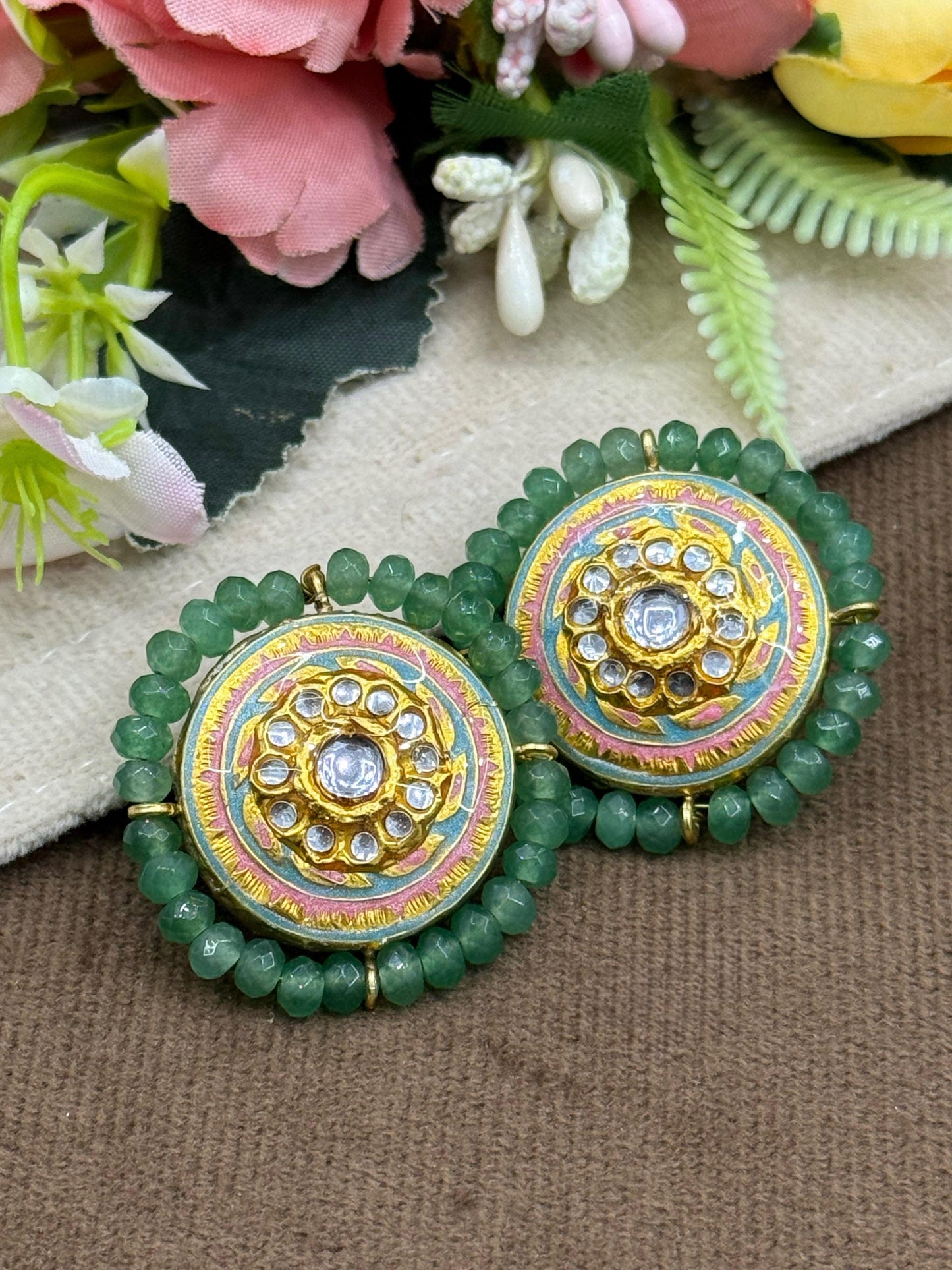 Meenakari Studs With Side Beading Studs for woman