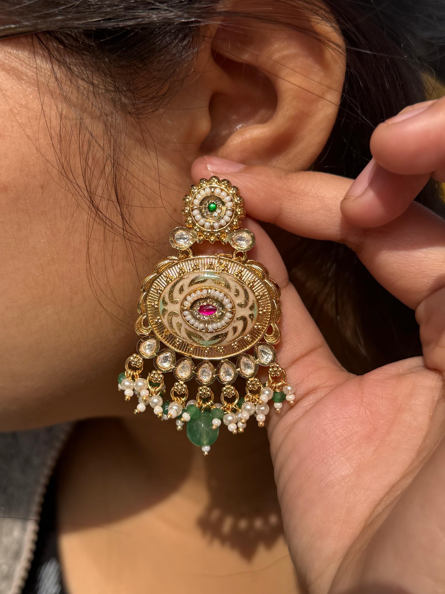 Polki With Gold Plated Earring for woman