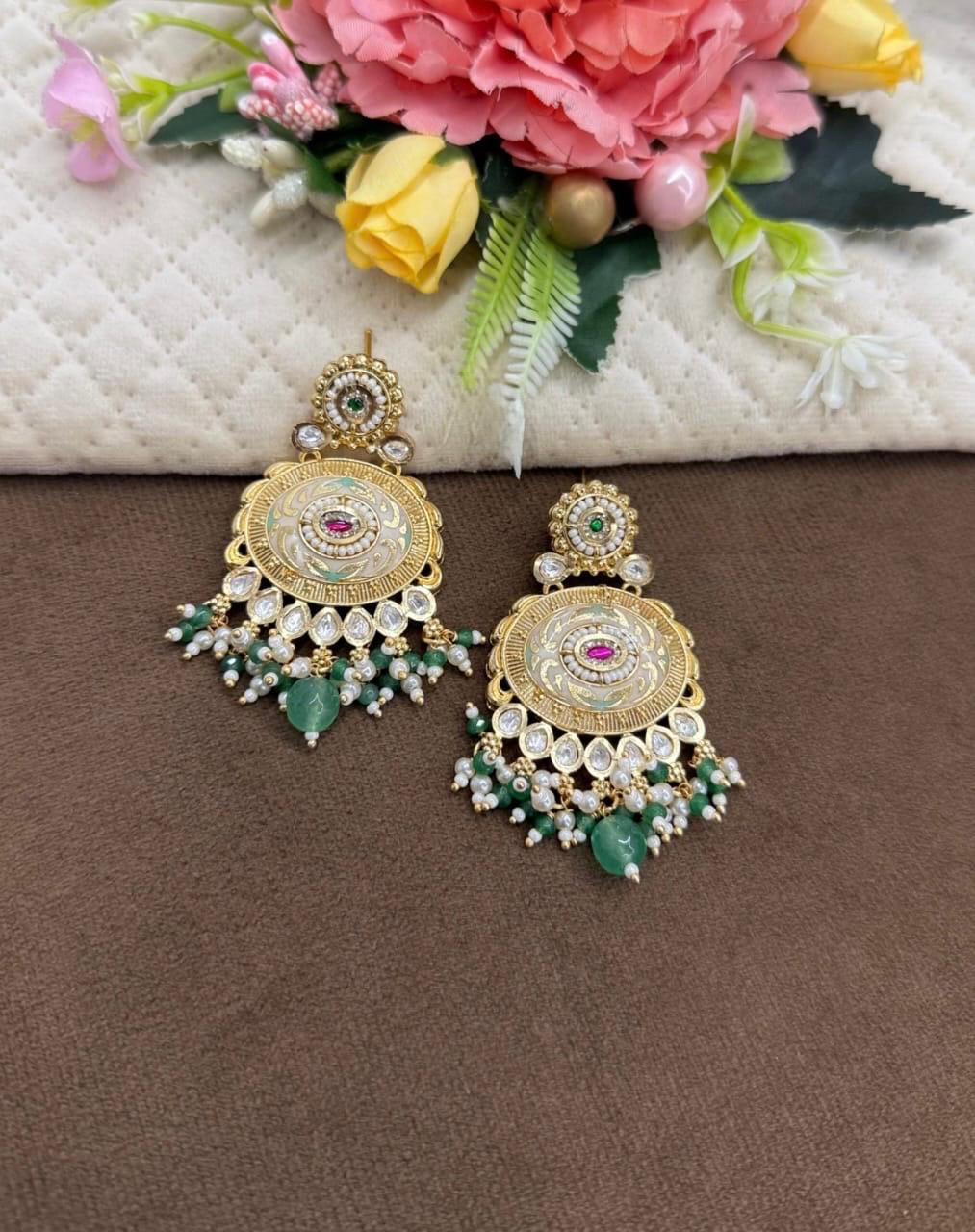 Polki With Gold Plated Earring for woman