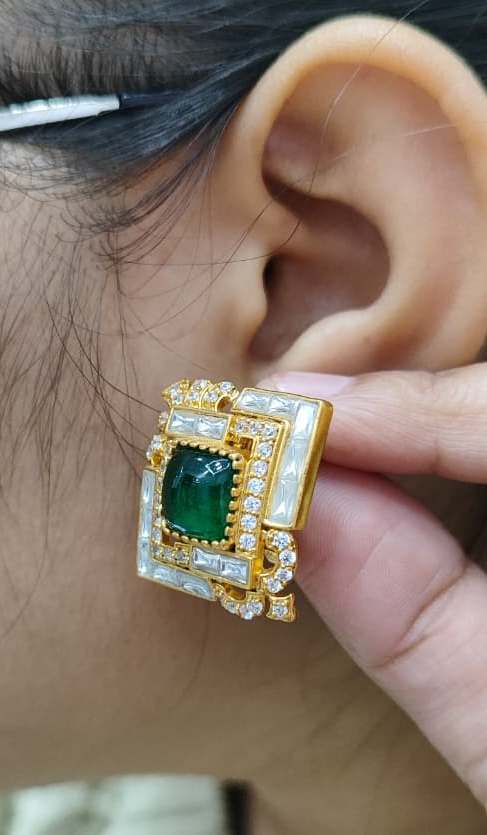 Square With CZ And Pota Stone Stud for woman