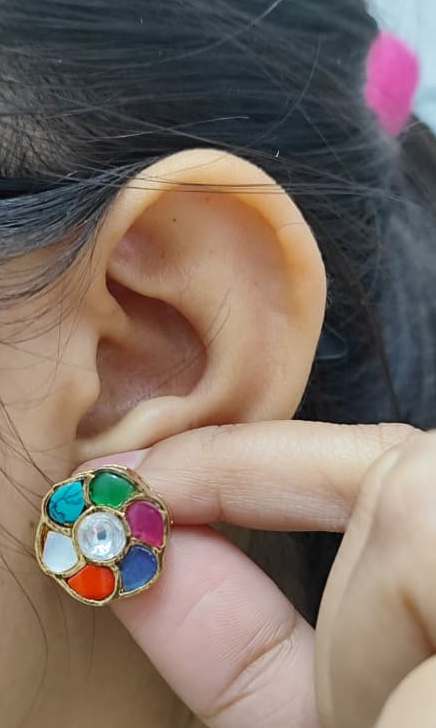 Navratan Kundan Studs for woman