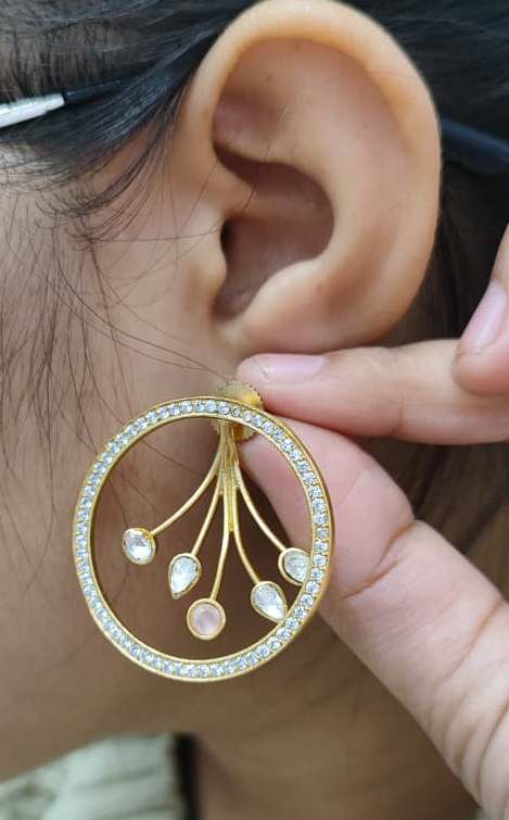 Mossanite With Round Hoop Oversized Stud for woman