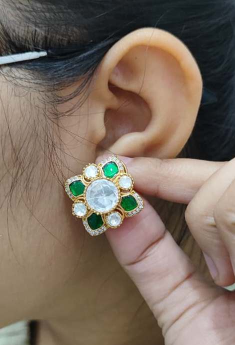 Mossanite With Pota Stones Studs for woman